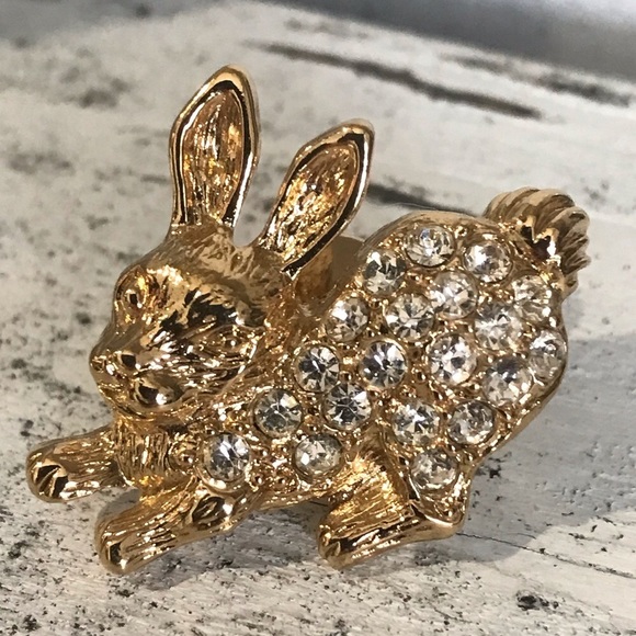 ✨Sold✨Rhinestone Rabbit Bunny Pin Brooch Gold Coloured New - Picture 2 of 6